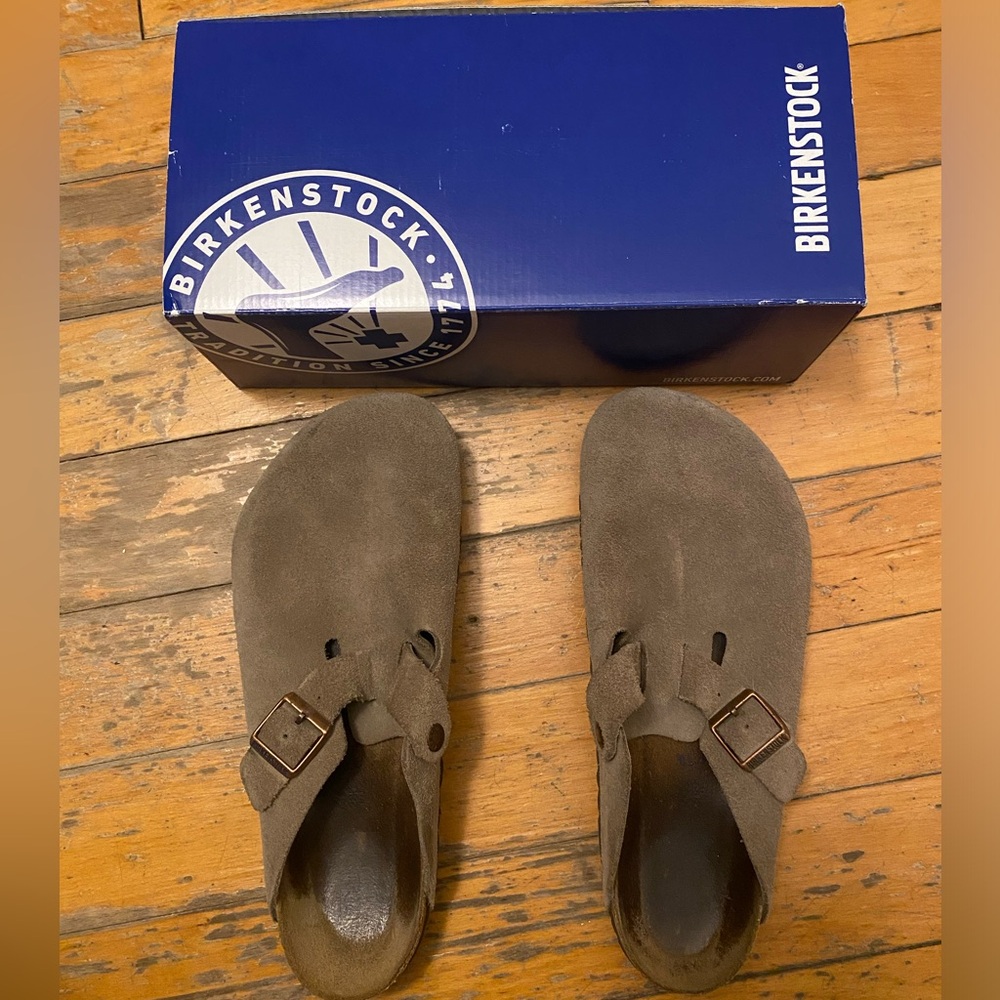 Birkenstock Boston Clogs Suede Tan Size 44 Authentic